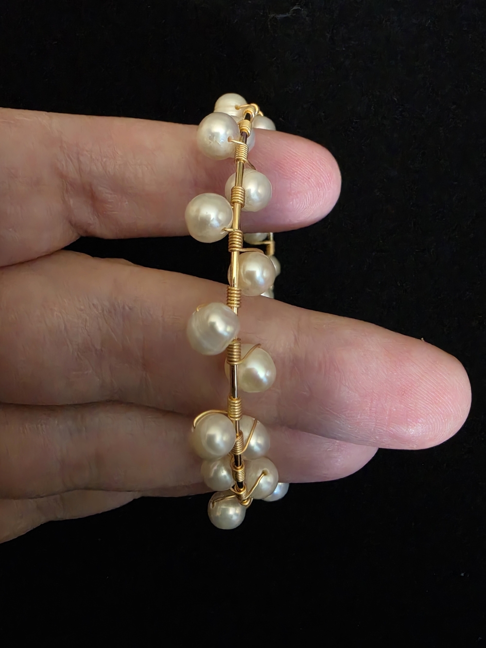 Gold-Tone Wire Wrapped Pearl Drop Bracelets- Cream Pearls